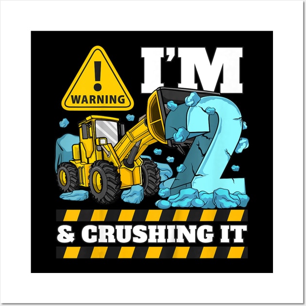 Kids Construction Truck 2nd Birthday Shirt Boy 2 Bulldozer Digger Wall Art by LaurieAndrew